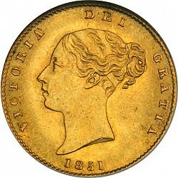 Large Obverse for Half Sovereign 1851 coin