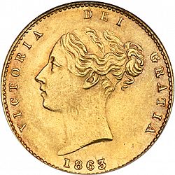 Large Obverse for Half Sovereign 1863 coin