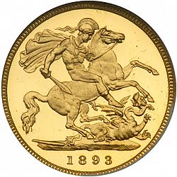 Large Reverse for Half Sovereign 1893 coin