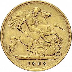 Large Reverse for Half Sovereign 1898 coin