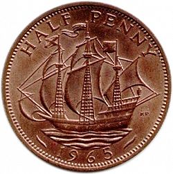 Large Reverse for Halfpenny 1965 coin