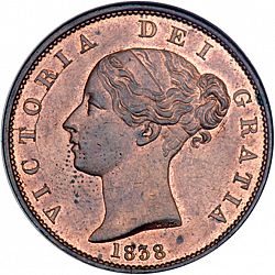 Large Obverse for Halfpenny 1838 coin