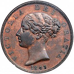 Large Obverse for Halfpenny 1843 coin