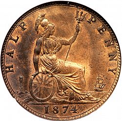 Large Reverse for Halfpenny 1874 coin
