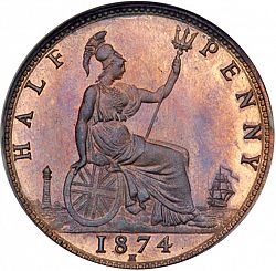 Large Reverse for Halfpenny 1874 coin