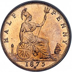 Large Reverse for Halfpenny 1875 coin