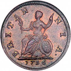 Large Reverse for Farthing 1736 coin