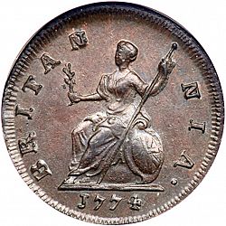 Large Reverse for Farthing 1774 coin