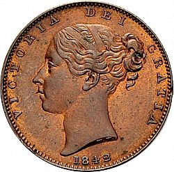Large Obverse for Farthing 1842 coin