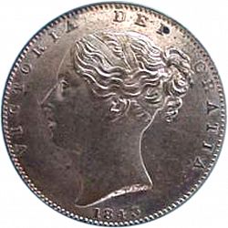 Large Obverse for Farthing 1843 coin
