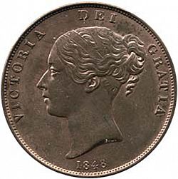 Large Obverse for Farthing 1848 coin