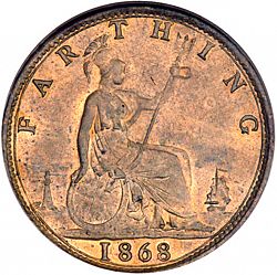 Large Reverse for Farthing 1868 coin