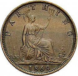 Large Reverse for Farthing 1869 coin