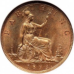 Large Reverse for Farthing 1893 coin