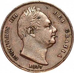 Large Obverse for Farthing 1837 coin