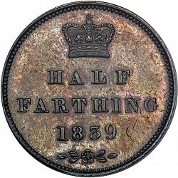 Large Reverse for Half Farthing 1839 coin