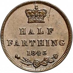 Large Reverse for Half Farthing 1843 coin