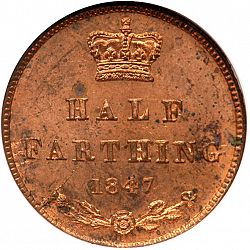 Large Reverse for Half Farthing 1847 coin