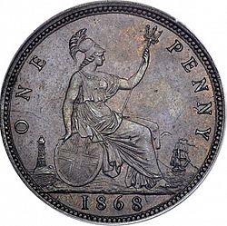 Large Reverse for Penny 1868 coin