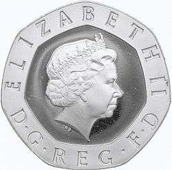 Large Obverse for 20p 2002 coin