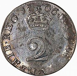 Large Reverse for Twopence 1706 coin