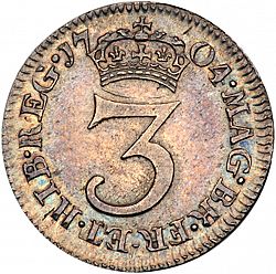 Large Reverse for Threepence 1704 coin