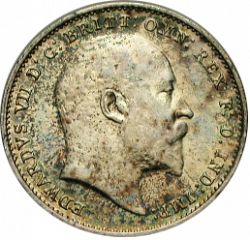 Large Obverse for Threepence 1908 coin