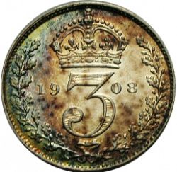 Large Reverse for Threepence 1908 coin