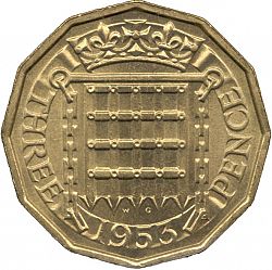 Large Reverse for Threepence 1953 coin
