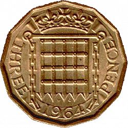 Large Reverse for Threepence 1964 coin