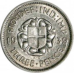Large Reverse for Threepence 1939 coin