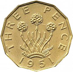 Large Reverse for Threepence 1951 coin