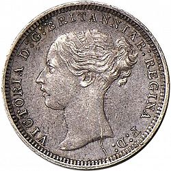 Large Obverse for Threepence 1869 coin