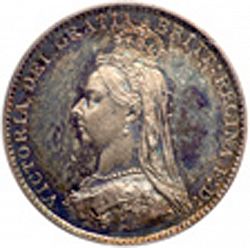 Large Obverse for Threepence 1887 coin