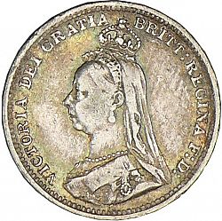 Large Obverse for Threepence 1890 coin