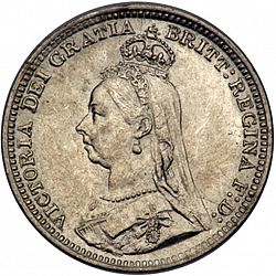 Large Obverse for Threepence 1893 coin