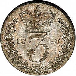 Large Reverse for Threepence 1868 coin