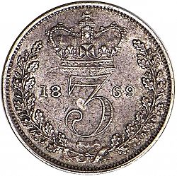 Large Reverse for Threepence 1869 coin