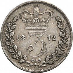 Large Reverse for Threepence 1872 coin