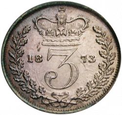 Large Reverse for Threepence 1873 coin