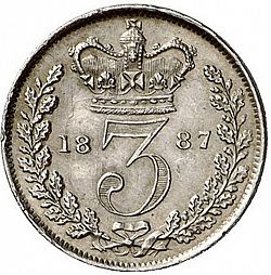 Large Reverse for Threepence 1887 coin