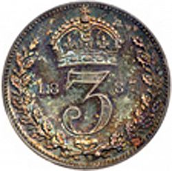 Large Reverse for Threepence 1887 coin