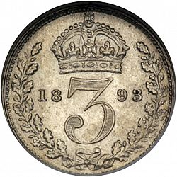 Large Reverse for Threepence 1893 coin