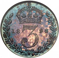 Large Reverse for Threepence 1893 coin