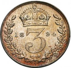 Large Reverse for Threepence 1894 coin