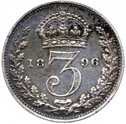 Large Reverse for Threepence 1896 coin