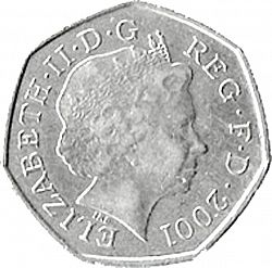 Large Obverse for 50p 2001 coin