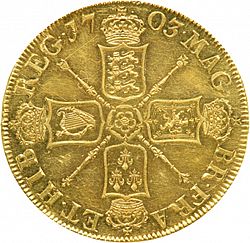 Large Reverse for Five Guineas 1703 coin