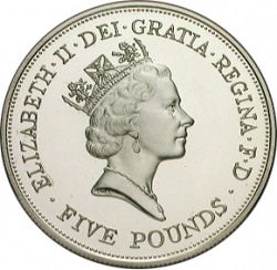 Large Obverse for £5 1990 coin