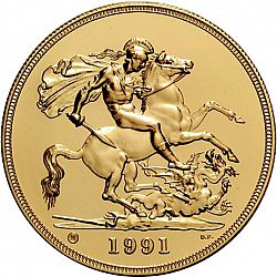 Large Reverse for Five Pounds 1991 coin